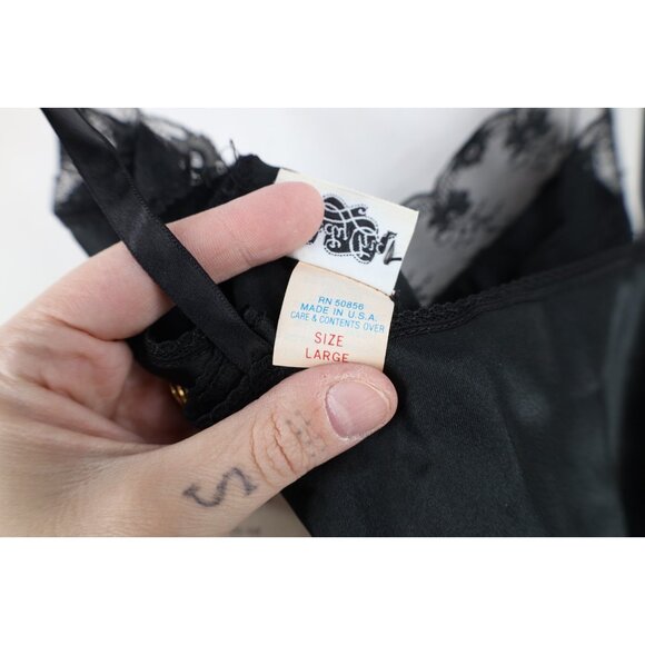 Deadstock Vintage 90s Womens L Lace Silky Snap Crotch Romper Lingerie USA Black - Picture 12 of 16